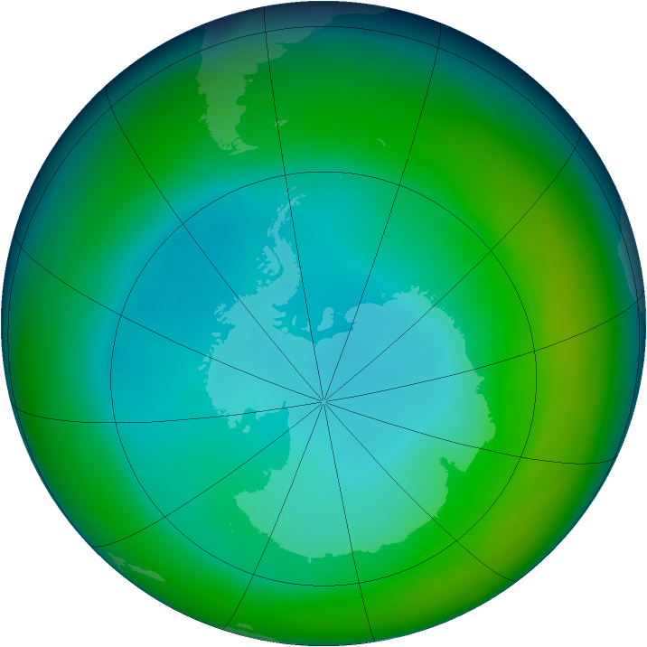 Antarctic ozone map for June 1992